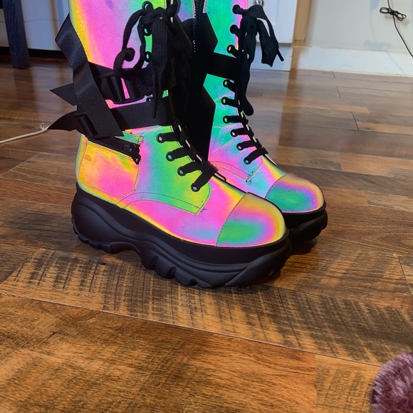 Dolls kill Holographic Lace-Up Women's Boots - Picture 2 of 8